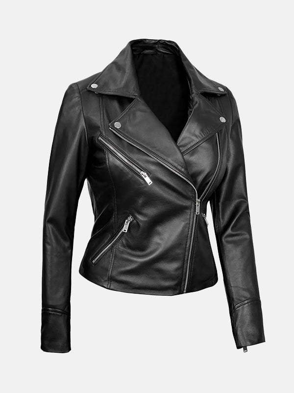 Women’s Asymmetrical Black Leather Biker Jacket