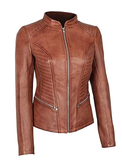 Women’s Brown Fitted Leather Jacket