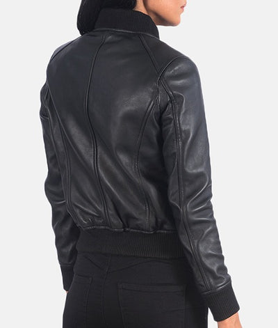 Women’s Fancy Leather Black Bomber Jacket
