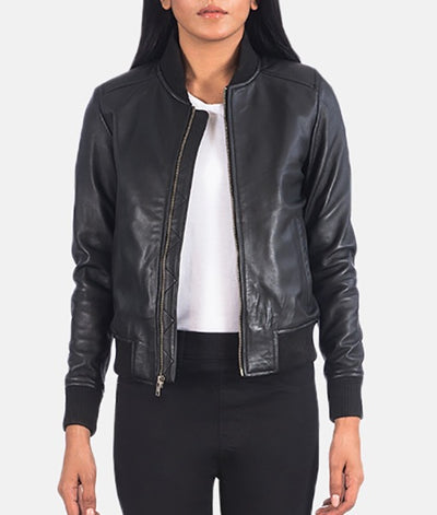 Women’s Fancy Leather Black Bomber Jacket
