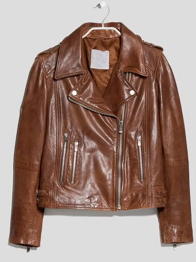 Women’s Motorcycle Rider Brown Leather Jacket