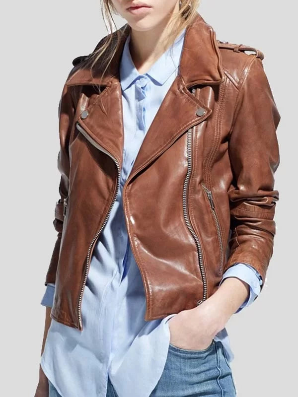 Women’s Motorcycle Rider Brown Leather Jacket