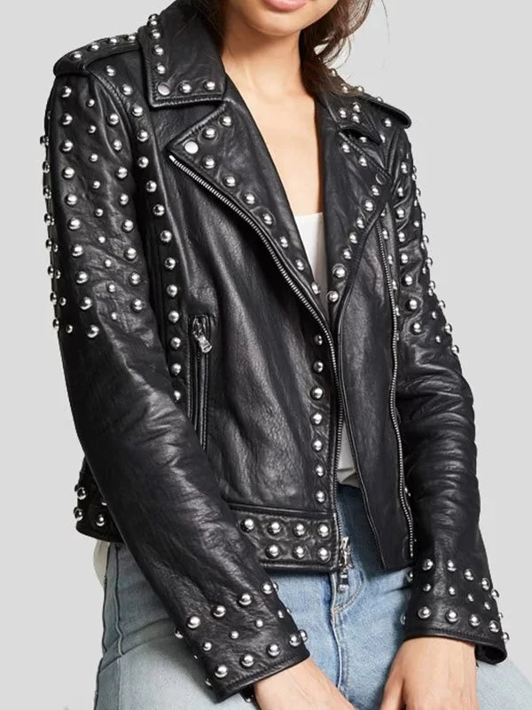 Womens Black Studded Leather Jacket