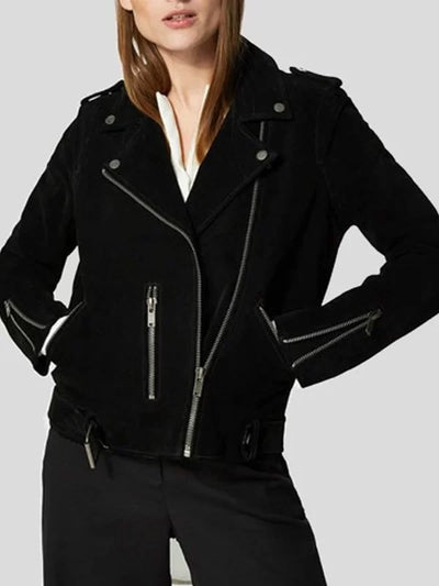 Womens Black Suede Biker Jacket