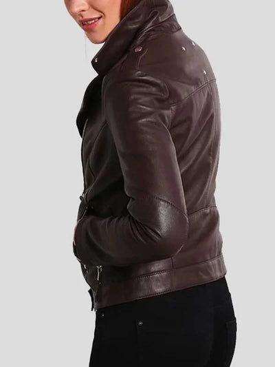 Womens Slim Fit Brown Leather Biker Jacket