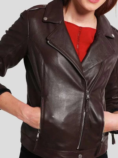 Womens Slim Fit Brown Leather Biker Jacket